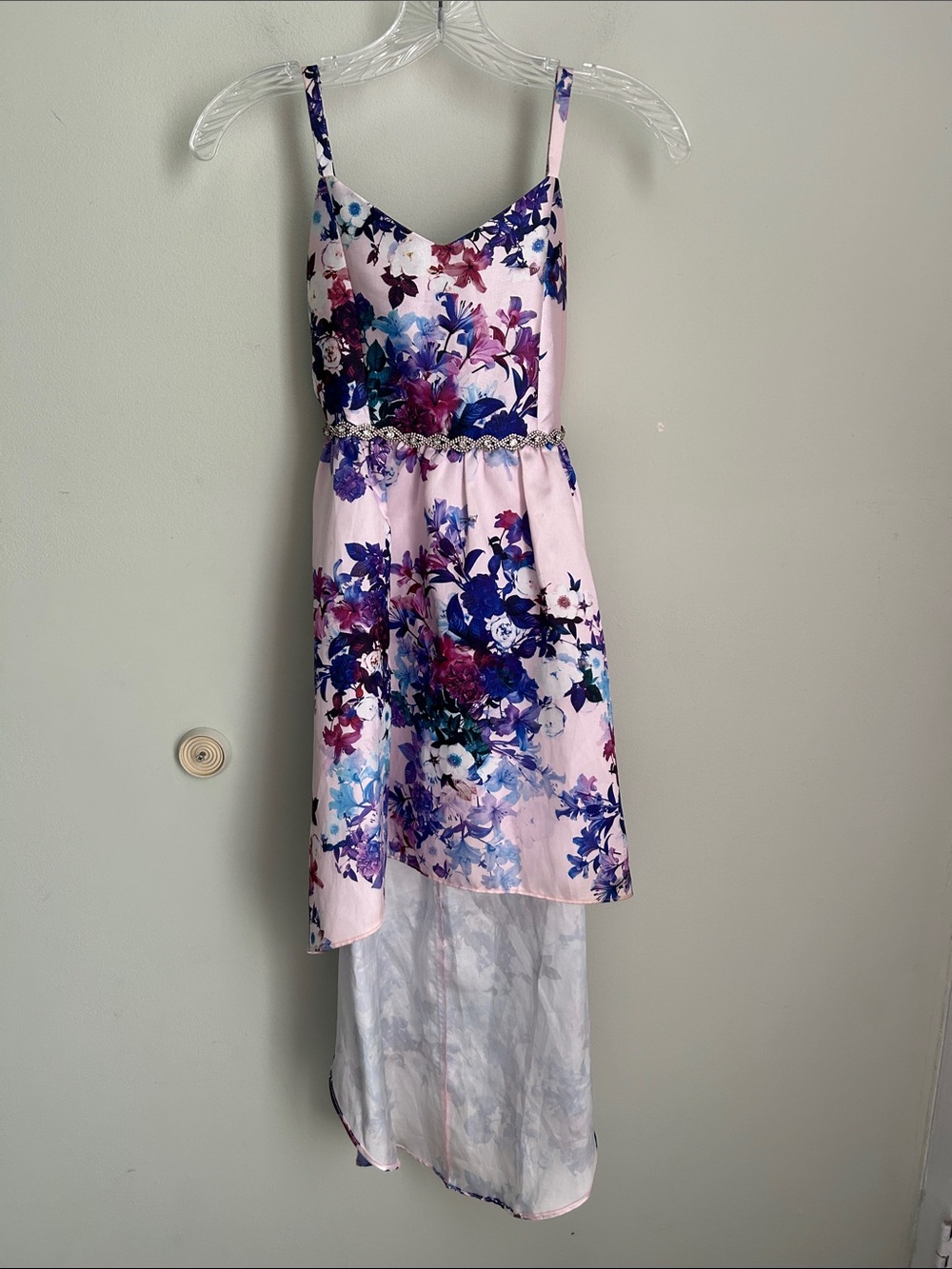 Rare Editions Lilac Floral High-Low Slip Dress